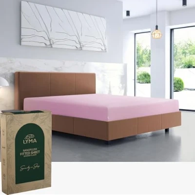 Image of LYMA Bedding Fitted Sheet Super King, Deep Pocket 35CM, OEKO TEX Certified, Ultra Soft Nanoplush Double Brushed Quick Dry, Shrink Wrinkle &amp; Fade Resistant, Easy Care Elastic Bottom (Light Pink)