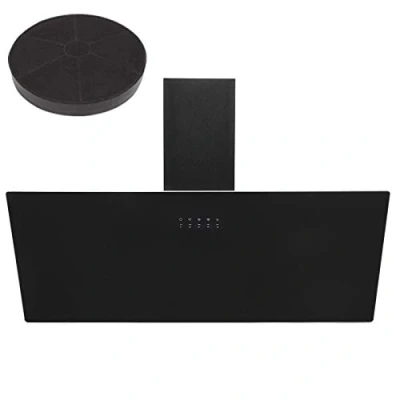 Image of SIA AH90BL 90cm Black Angled Glass Chimney Kitchen Cooker Hood Fan &amp; Filter