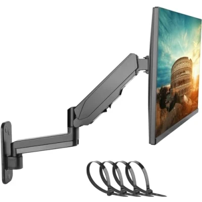 Image of PUTORSEN Monitor Arm Wall Mount Bracket for 13 to 32 inch &amp; Small TV, Height Adjustable Gas Spring Single Arm, Tilt Swivel Rotate, Load 2.2 19.8lbs, VESA 75x75/100x100mm