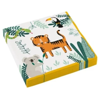 Image of Amscan 9909348 Get Wild Animals Kids Birthday Party Luncheon Napkins 16 Pack