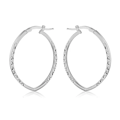 Image of Tuscany Silver Women&#039;s Sterling Patterned Elliptical Hoop Earrings