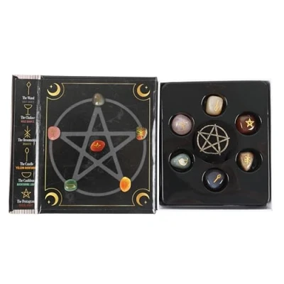 Image of Witches Crystals Gift Set with Divination Stones, Tumblestones Casting Kit, Crystal Chart, and Positive Energy