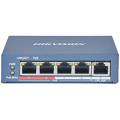 Image of Switch HIKVISION 4 POE 10/100M Unmanaged, +1 Porta Uplink da 100M, 802.3af/at 25