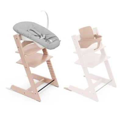 Image of Stokke Tripp Trapp High Chair, Serene Pink (Includes Chair &amp; Baby Set2) with Newborn Set Safe, Adjustable, Ergonomic Design