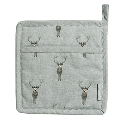 Image of Sophie Allport Highland Stag Pot Grab, Holder, Padded Heat Protection, Machine Washable, 20 x 20cm