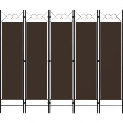 Image of vidaXL 5 Panel Room Divider Folding Screen Movable Partition Privacy Separator Wall Furniture Indoor Bedroom Office Brown 200x180 cm