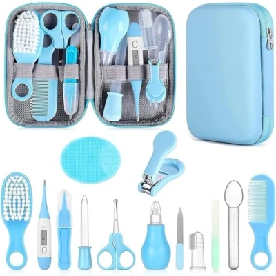 Image of Baby Healthcare and Grooming Kit, Infant Safety Care Set with Hair Brush Comb Nail Clipper, Essentials Kit for Newborn Girls Boys (Blue 18 in 1）