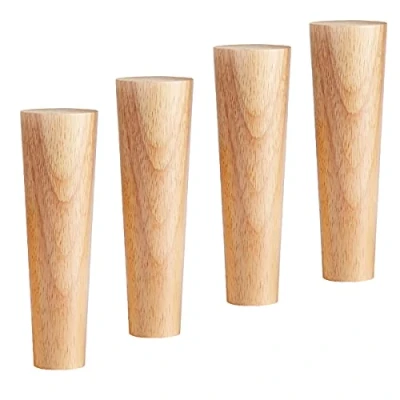 Image of Qrity 4 PCS Wooden Furniture Legs Straight Wood Sofa Cabinet Feet Table TV with Non slip Mat, Screws &amp; Mounting Plate, 20CM