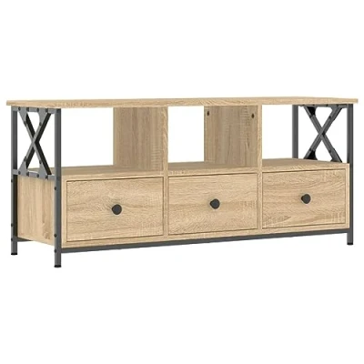 Image of vidaXL TV Cabinet Sonoma Oak Engineered Wood and Iron Construction, Spacious with Multiple Compartments, Media for Living Room