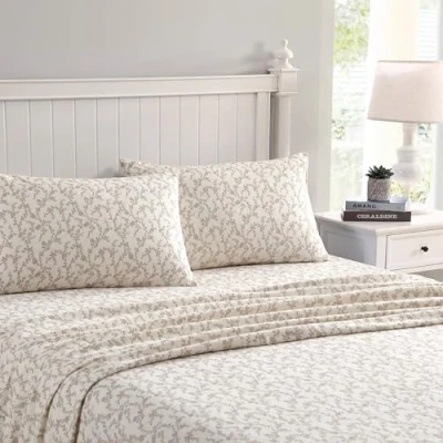 Image of Laura Ashley Home Queen Sheets, Cotton Flannel Bedding Set, Brushed for Extra Softness &amp; Comfort (Victoria, Queen)