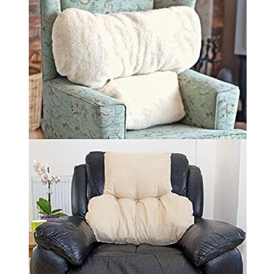 Image of Large Faux Armchair Sheepskin Back Lumbar Help Support Pillow Cushion Fleece