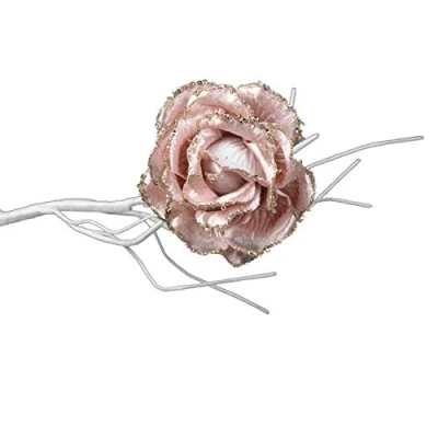 Image of 10cm Clip on Rose Flower Christmas Tree Decoration Gold