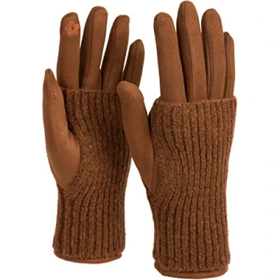 Image of styleBREAKER Women&#039;s Touchscreen Fabric Gloves with Detachable Knit Cuffs, Warm Finger Gloves, Winter 09010022, Colour:Cognac