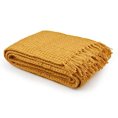 Image of Stylemybedroom 100% Cotton Woven Honeycomb Waffle Sofa/Bed Throw (Ochre, 127cm x 152cm (50&quot; 60&quot;))