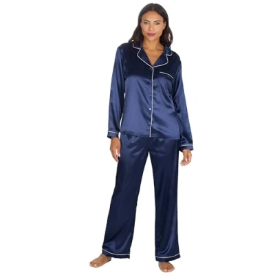 Image of Undercover Ladies Satin Long Pyjamas 34B2110 Navy 14 16