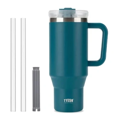 Image of Klaraber Tumbler with Straw and Lid, 40oz Insulated Travel Cup Straw, Double Wall Stainless Steel Iced Coffee Cup, Leak Proof Mug, Large Handle (Lake Blue)