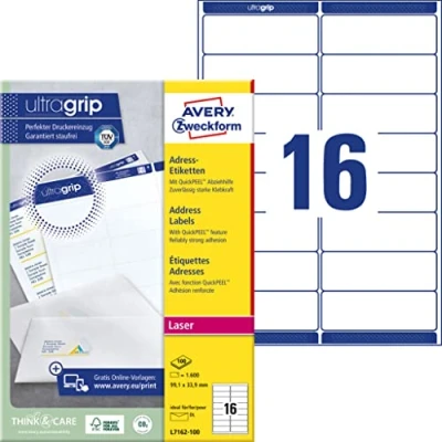 Image of Avery L7162 100 QuickPEEL Address Label 99x34mm (1600Labels)