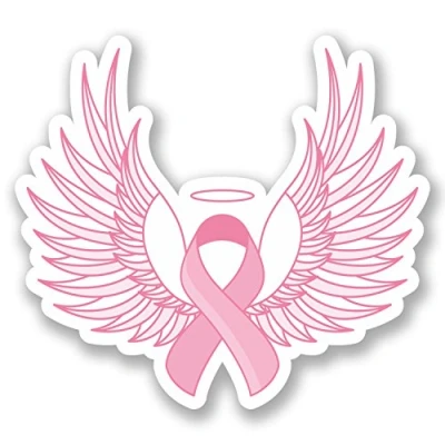 Image of 2 x 10cm Pink Ribbon Angel Vinyl Sticker Cancer Remembrance Wings Halo #5485 (10cm Wide 9cm Tall)