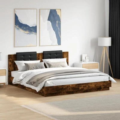 Image of vidaXL Bed Frame with LED without Mattress Smoked Oak 180x200 cm Super King
