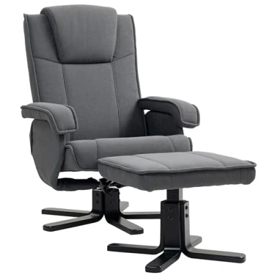 Image of HOMCOM Rocker Swivel Recliner Chair with Footstool, Velvet Fabric Armchair Ottoman, Wood Base, Upholstered Reclining for Living Room, Bedroom, Office, Charcoal Grey