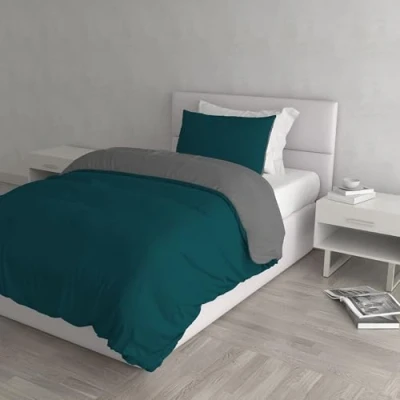 Image of Natural Colour Duvet Cover Set, Petrol green/Smoky gray, Single