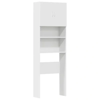 Image of vidaXL washing machine cabinet white engineered wood 64x24x190 cm compact laundry room/bathroom storage with doors &amp; open compartments