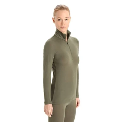Image of Icebreaker Merino Women&#039;s Standard 175 Everyday Cold Weather Base Layer Thermal Long Sleeve Half Zip Top, Loden Green, M
