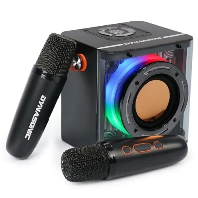 Image of DYNASONIC B52 Karaoke with Two Microphones Bluetooth Speaker for Kids Electronic Toy Gifts 3 15 Years Old (Black)