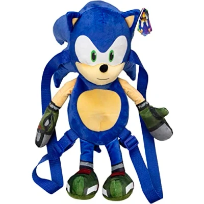 Image of Lansay Sonic Prime Plush Backpack 30 cm Cartoon Characters and Video Games Suitable for Ages 8 Above