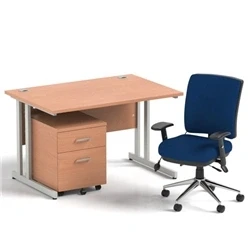 Image of Impulse 1200 Desk Beech/Silver Cantilever 2 Dr Mobile Ped Blue Chair