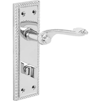 Image of Designer Levers Georgian Roped Design Lever Door Handles Polished Chrome 1 Pair Bathroom Locking Handle with Thumbturn