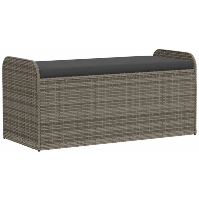 Image of vidaXL Storage Bench with Cushion Grey 115x51x52 cm Poly Rattan