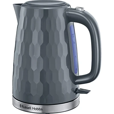 Image of Russell Hobbs Honeycomb Electric 1.7L Cordless Kettle (Fast Boil 3KW, Grey premium plastic, matt &amp; high gloss finish, Removable washable anti scale filter, Push button lid, Perfect pour spout) 26053