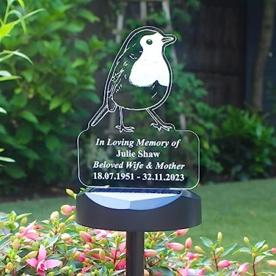 Image of Personalised Robin Memorial Outdoor Solar Light. Lost Loved One Keepsake