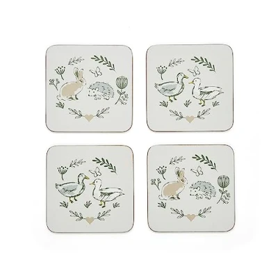 Image of Cooksmart Pack of 4 Drink Coasters British Designed Eco Cork Drinks For Modern Homes All Types Cups &amp; Mugs Country Animals