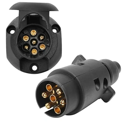 Image of AGRISHOP 12V 7 Pin Trailer Plug and Socket, 7Pin Socket Male Female Wiring Connector Adapter For RV Caravan Tractor Truck Van Car Auto Towing