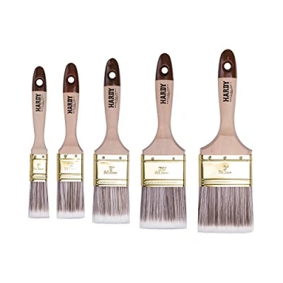 Image of HARDY WORKING TOOLS Flat Brush Set 5 Pieces 25, 35, 50, 60, 75 mm Wide, Paint with Wooden Handle, Series *45*, 5PCS, A0282 050100