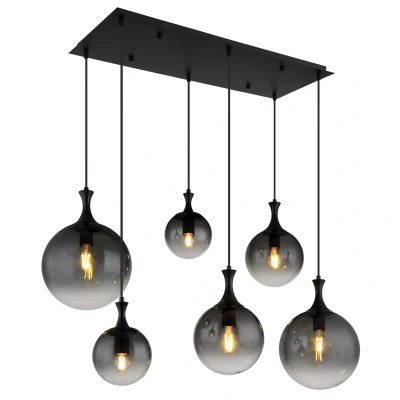 Image of Dalton Cluster Pendant Ceiling Light Matt Black Balls Smoke Glass Shade 6x E27