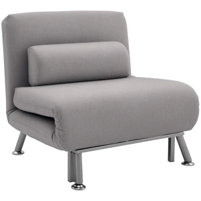 Image of HOMCOM Single Sofa Bed, Chair 3 in 1 Convertible Sleeper with Adjustable Backrest, Pillow, for Living Room, Bedroom, Grey