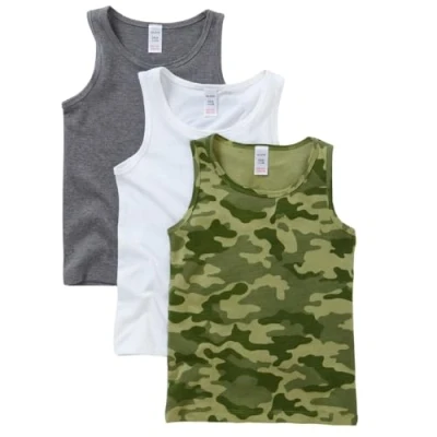 Image of Just Essentials Boys Back to School 3 Pack Cotton Vests UK Seller Green Camo 5/6 Years