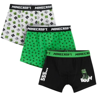 Image of Minecraft Boys Boxer Shorts, Soft Breathable Stretchy Boxers Pack of 3 Underwear Gifts for (Multi, 11 12 Years)