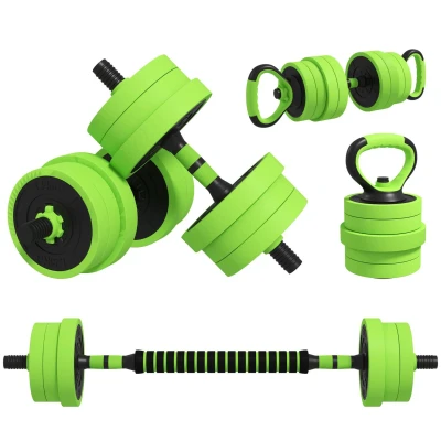 Image of SPORTNOW Weight Dumbbells Set, Barbell, Kettlebell, Push Up Stand 20Kg Green