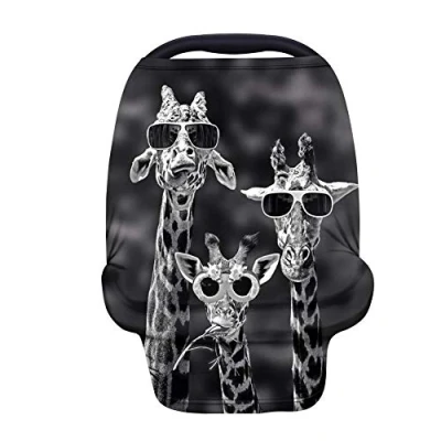 Image of Binienty Carseat Canopy Cover, Baby Car Seat Canopies, Stretchy Nursing Breastfeeding Animal Giraffe Family Print