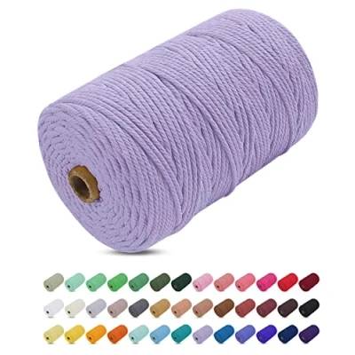 Image of Uiopa Macrame Cord 3mm x 200m, Thick Rope Yarn Soft Natural Cotton Cord, Coloured 4 Ply String for DIY Craft, Plant Hangers, Wall Hanging, Christmas Decorations (Purple)