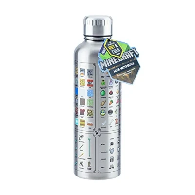 Image of Minecraft Metal Water Bottle Officially Licensed, Leakproof Travel for Hot and Cold Beverages, Featuring In Game Items, Gift Fan, 470ml (16 fl oz) Paladone