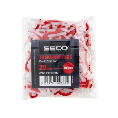 Image of Seco Plastic Cross Bar Treasury Tags, 25mm Pack of 100 Red