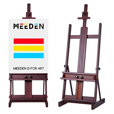 Image of MEEDEN Art Painting Easel, Beech Wood Studio Easel 53&quot; to 91&quot; H, Holds Canvas 78&quot;, Large Professional H Frame Stand with Storage Tray, Adjustable Floor for Artists &amp; Adults, Deep Walnut