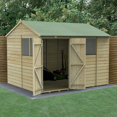 Image of 10&#039; x 8&#039; Forest Beckwood 25yr Guarantee Shiplap Pressure Treated Double Door Reverse Apex Wooden Shed (3.01m 2.61m)