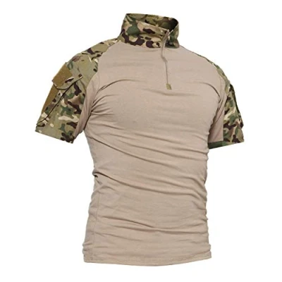 Image of LiliChan Men’s Tactical Short Sleeve Shirts Military Shirt Outdoor Combat with Zipper (Large, CP Camouflage)