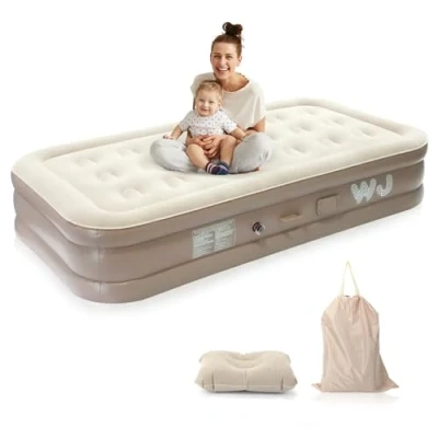 Image of WJ Air Mattress Single, Airbed with built in Electric Pump, Upgraded 5th Gen Pump Self Inflation/Deflation 1 min, Inflatable Bed Flocked Surface for Home Camping, 190x100x40cm (Single)